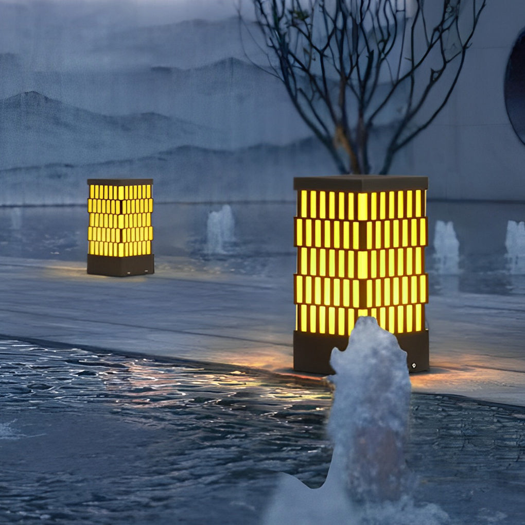 Grid-Designed Black LED Outdoor Lawn Bollard Light