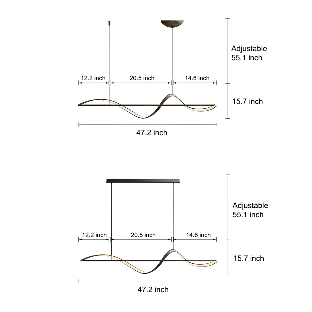 Minimalist Strip Waves LED Copper Dining Room Chandelier
