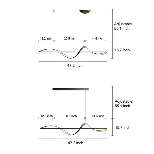 Minimalist Strip Waves LED Copper Dining Room Chandelier