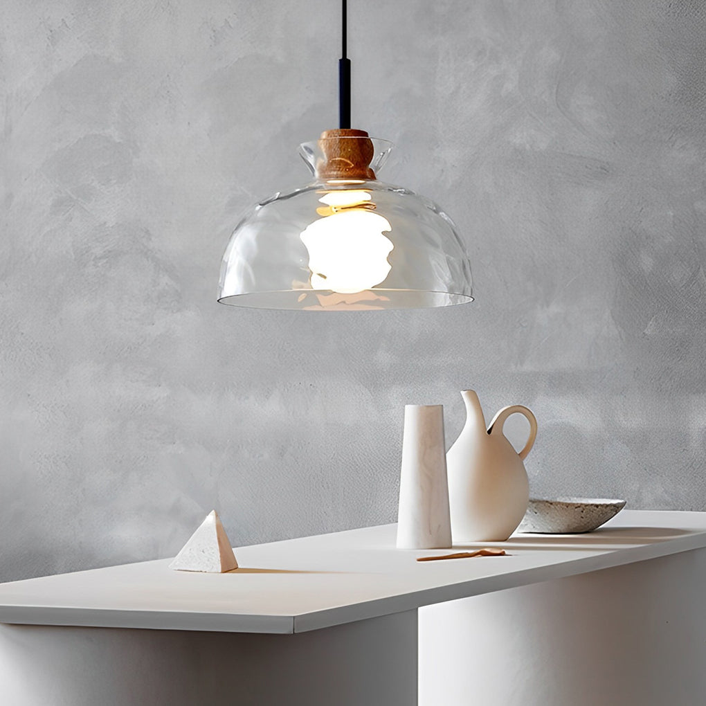 Round Creative Glass Wood Japanese Style Pendant Light Small Chandelier