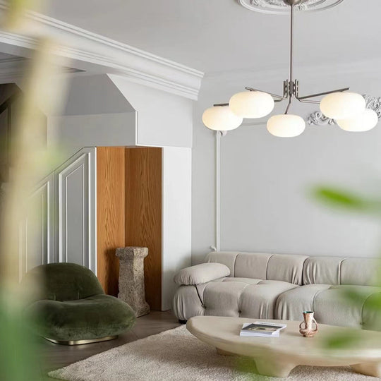 5 Lights Glass Three Step Dimming LED Nordic Chandelier