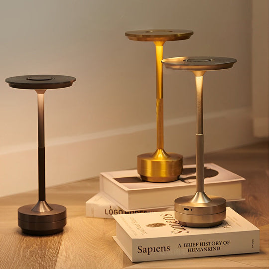 Plated Metal Slender UFO Alien Cordless Table Lamp