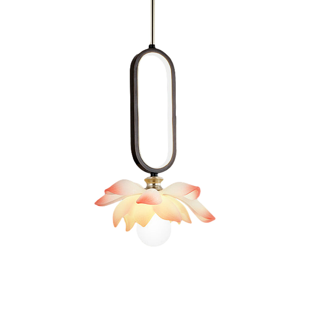 Creative Lotus Flowers Luminous Copper Oval Ring LED Modern Pendant Light