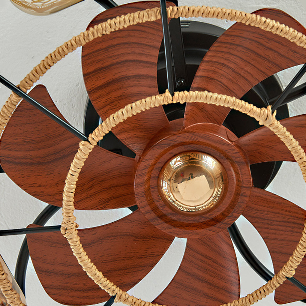Rattan Iron Bladeless Inverter Ceiling Fan with E27 Light and Timer Control