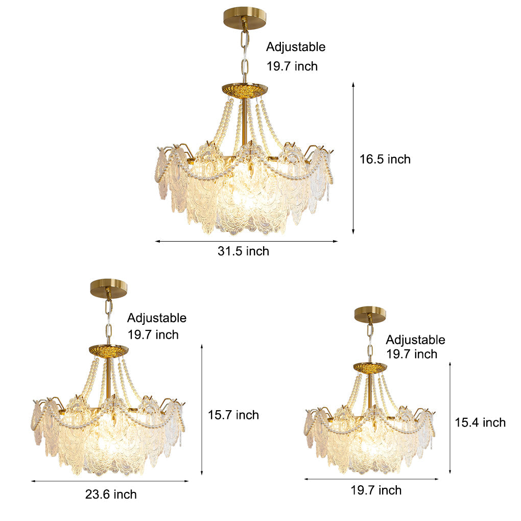 Glass LED 3-Step Dimming Luxury Pearls Decor French Style Chandelier