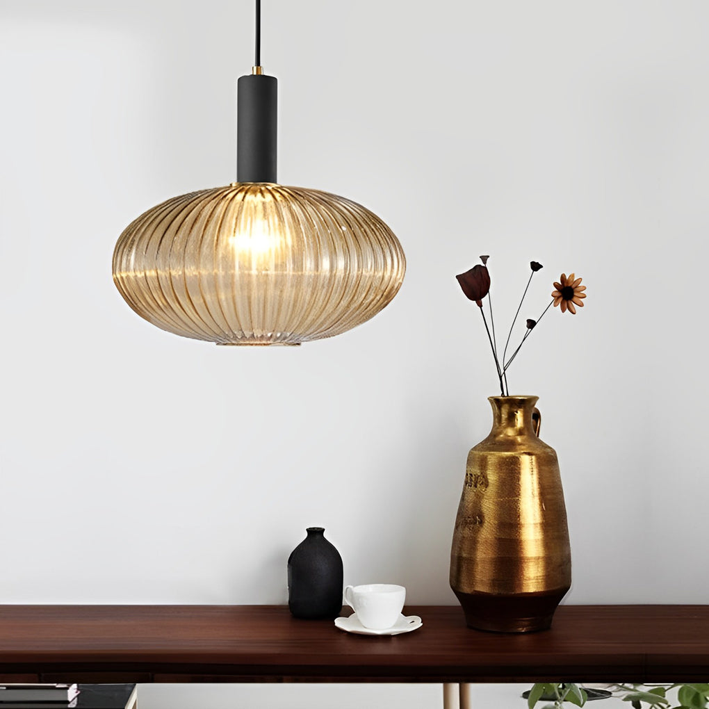 Glass Lantern Shaped Striped Creative LED Nordic Chandelier Pendant Light
