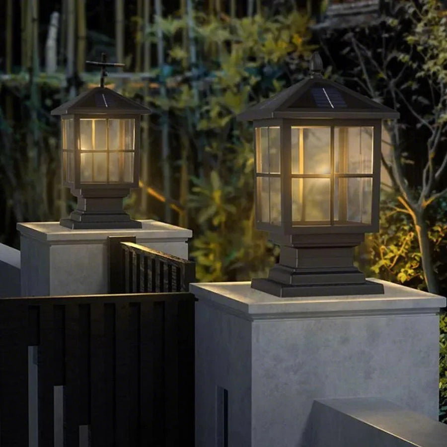 Traditional Square Waterproof LED Black Classic Solar Pillar Lights