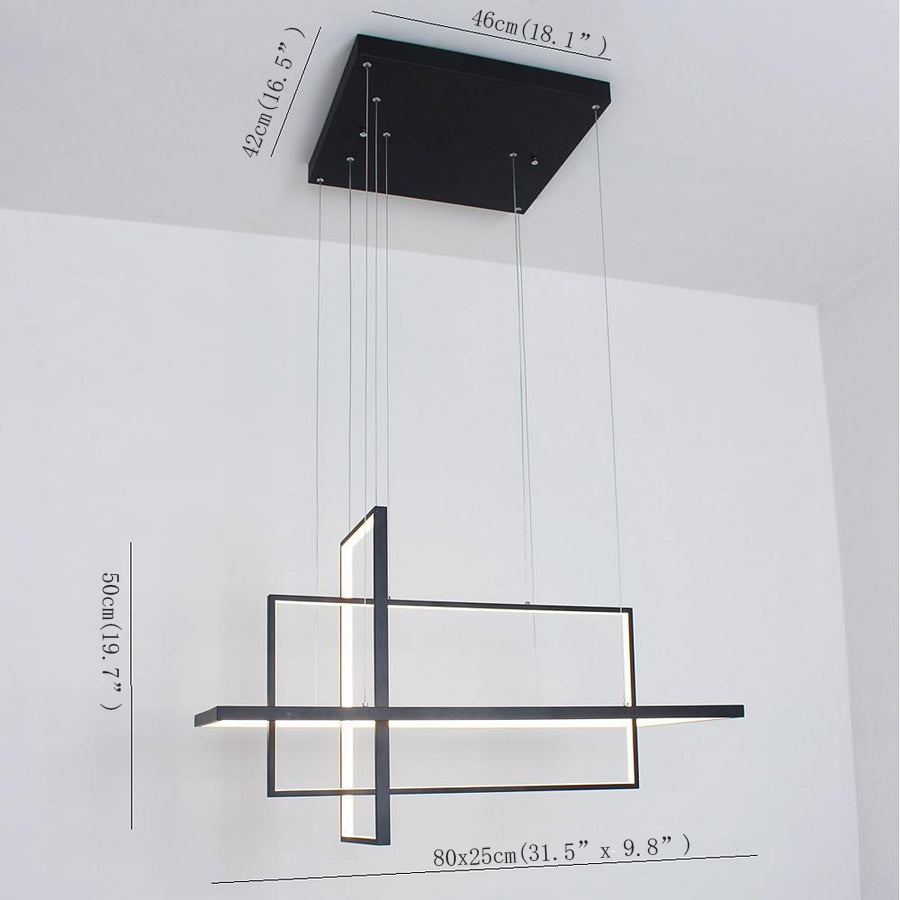 31.5'' Three Part Futuristic Square Rectangular Hybrid Aluminum Chandelier