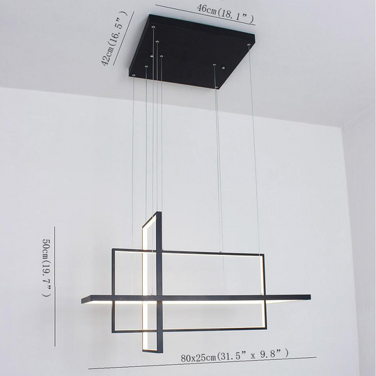 31.5'' Three Part Futuristic Square Rectangular Hybrid Aluminum Chandelier