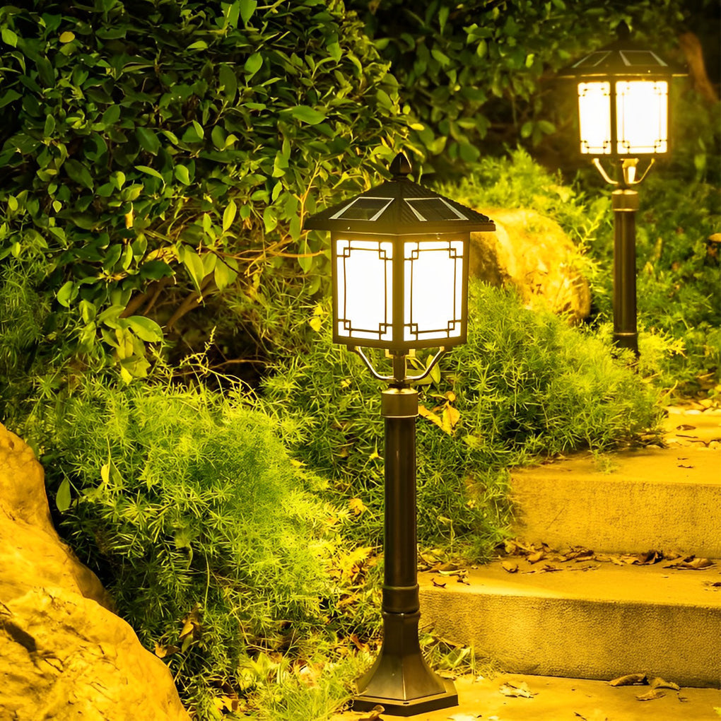 Ancient House Style Solar LED Post Light with 3-Step Dimming
