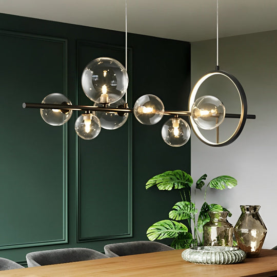 Circular Glass Bubbles LED Black Nordic Chandelier