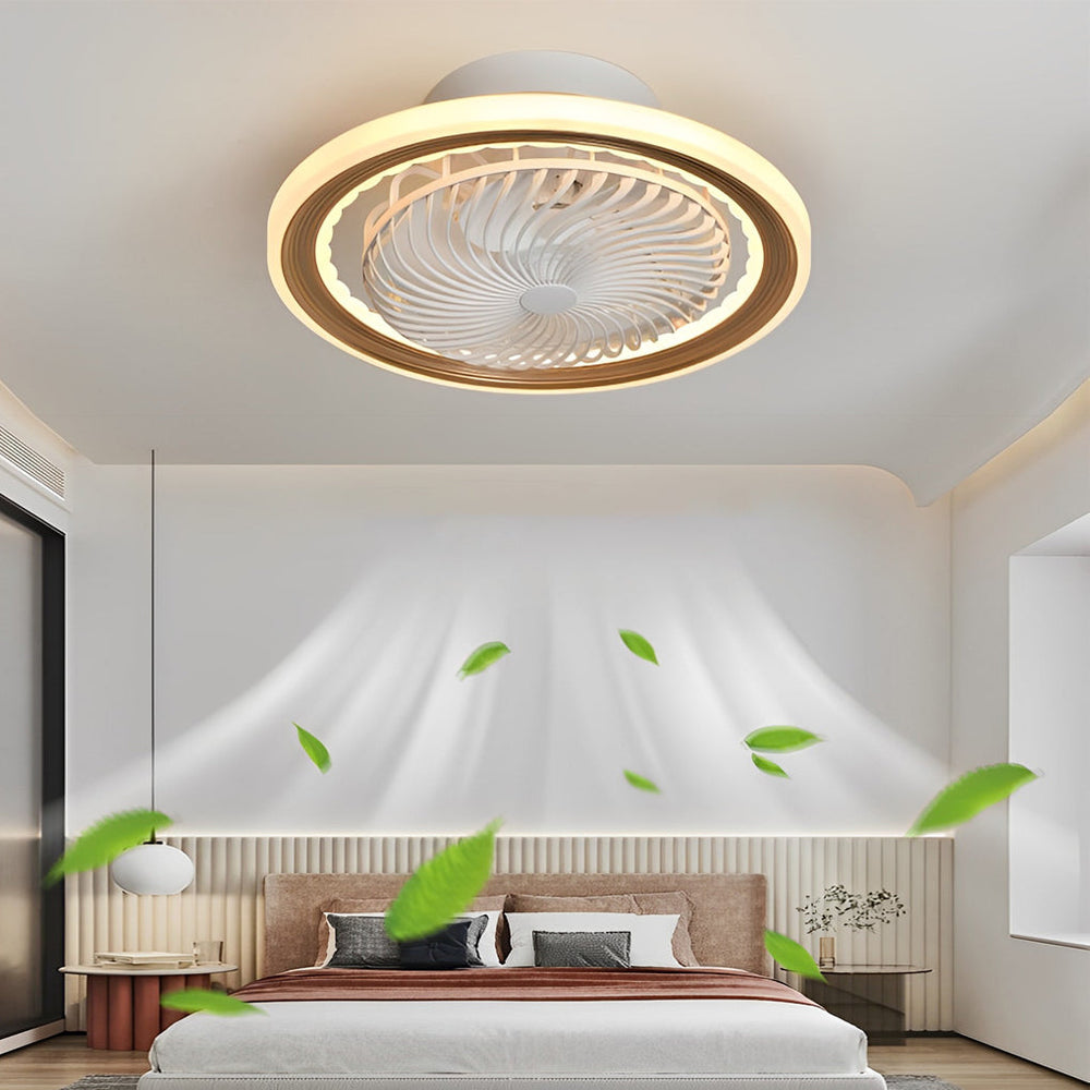 Round Bladeless Ceiling Fan with 3-Step Dimmable LED and Silent Airflow