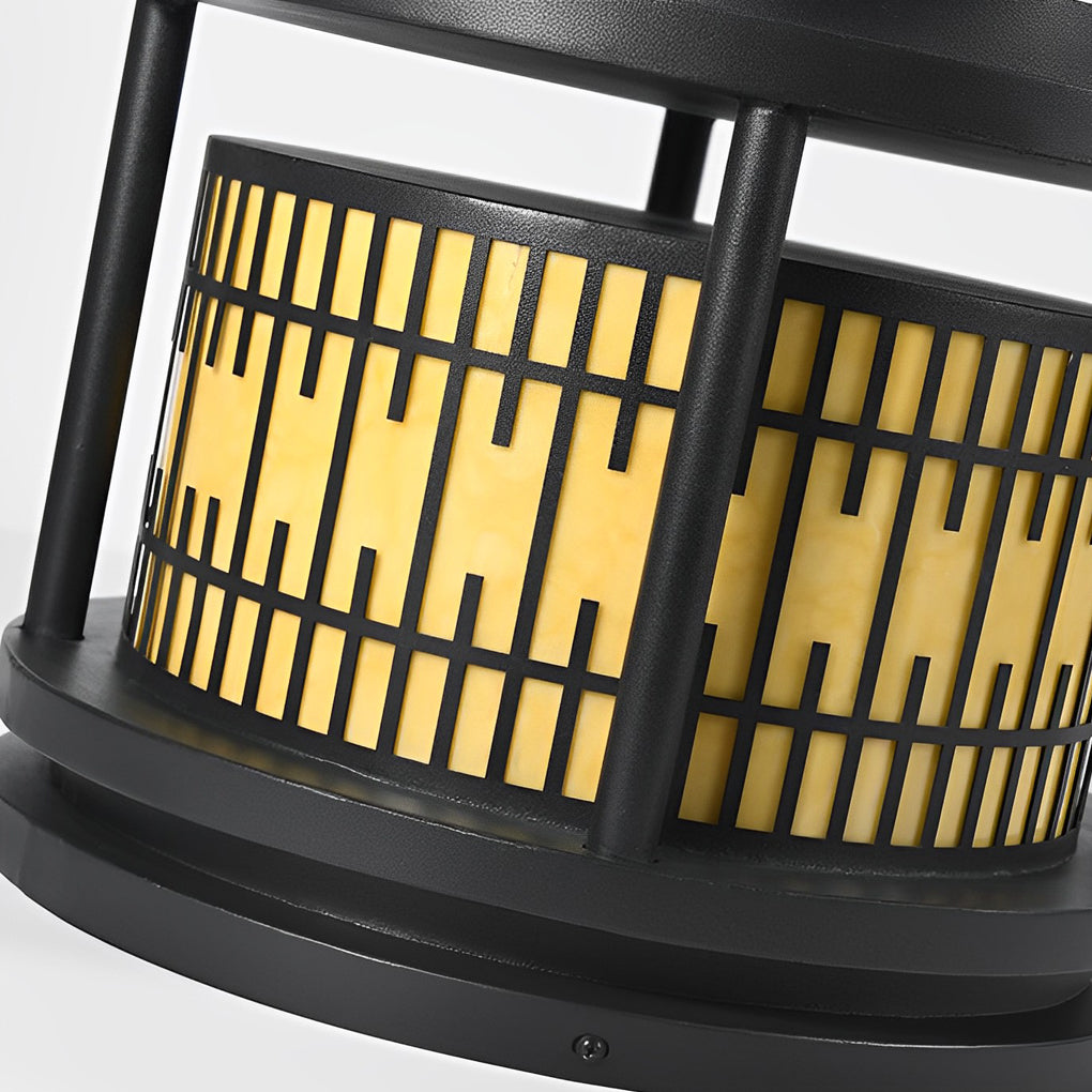 Round Retro Pattern Black Solar LED Fence Post Light
