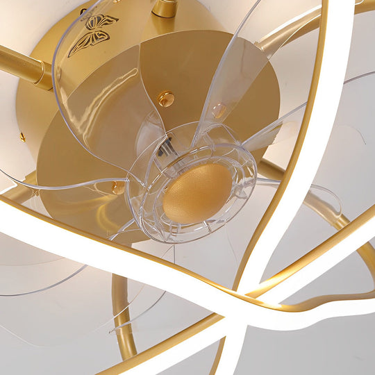 Round Flower Cage Bladeless Ceiling Fan with Dimmable LED and Remote Control