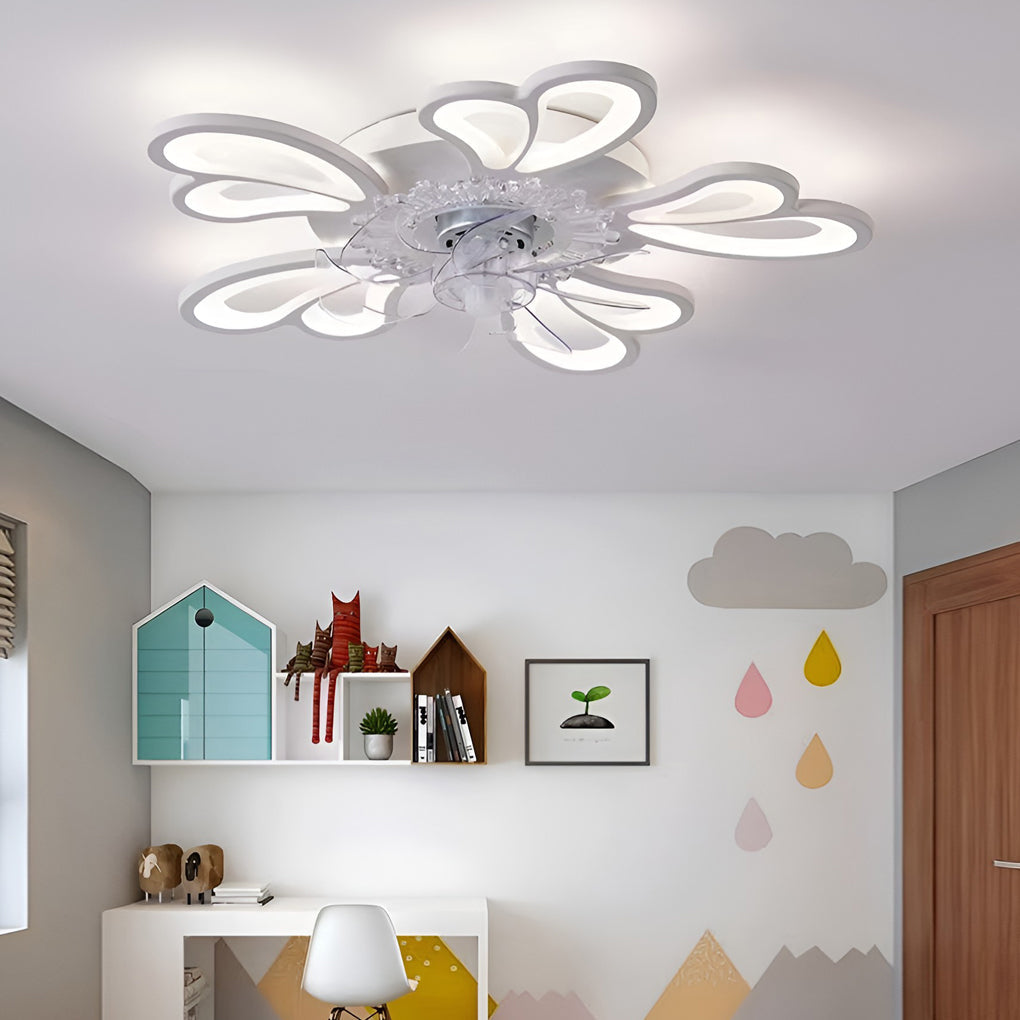 Creative Flower Shaped Three-Step Dimming LED Nordic Ceiling Fan Light