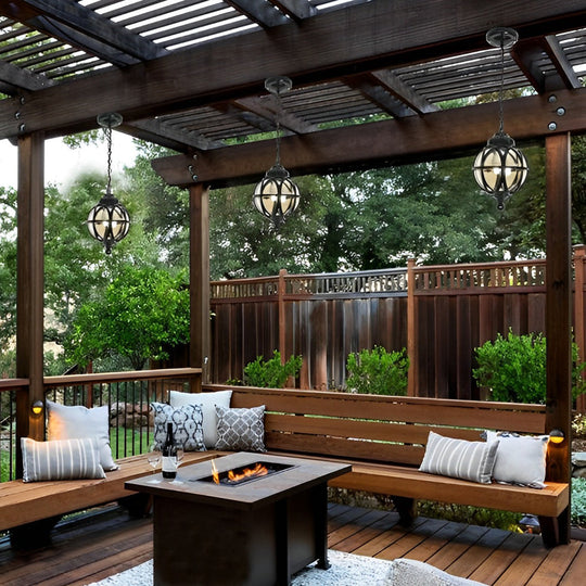 European Retro Pendant Aluminum Glass Outdoor Ceiling Light
