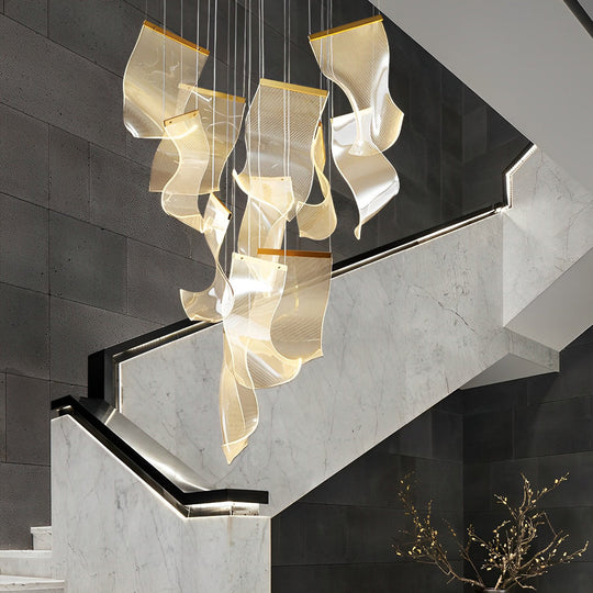 Irregular Curl Acrylic Paper Stepless Dimming LED Nordic Chandelier