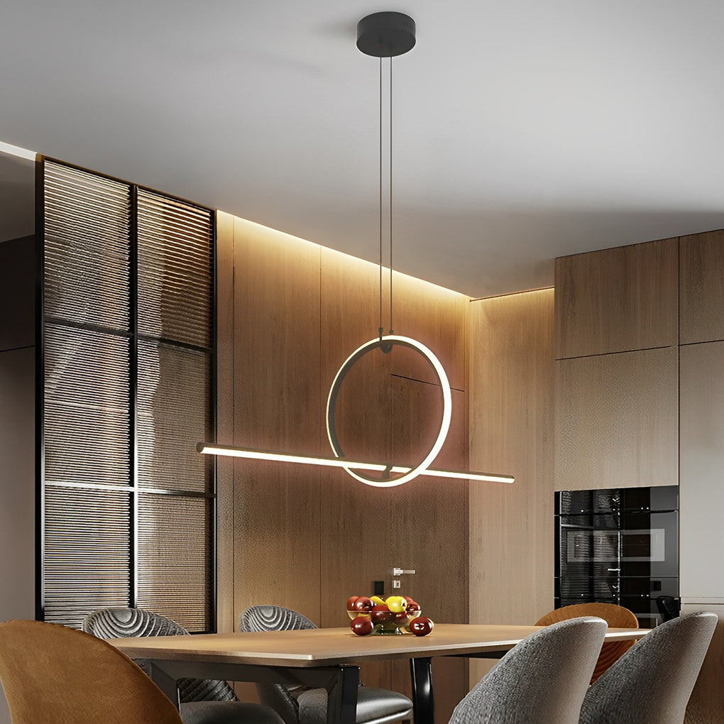 Long Linear Ring Three-Step Dimming Modern Minimalist LED Chandelier