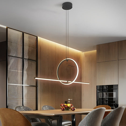 Long Linear Ring Three-Step Dimming Modern Minimalist LED Chandelier