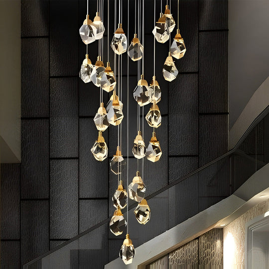 Spiral Crystal – Electroplated Metal Modern Duplex Staircase Chandelier