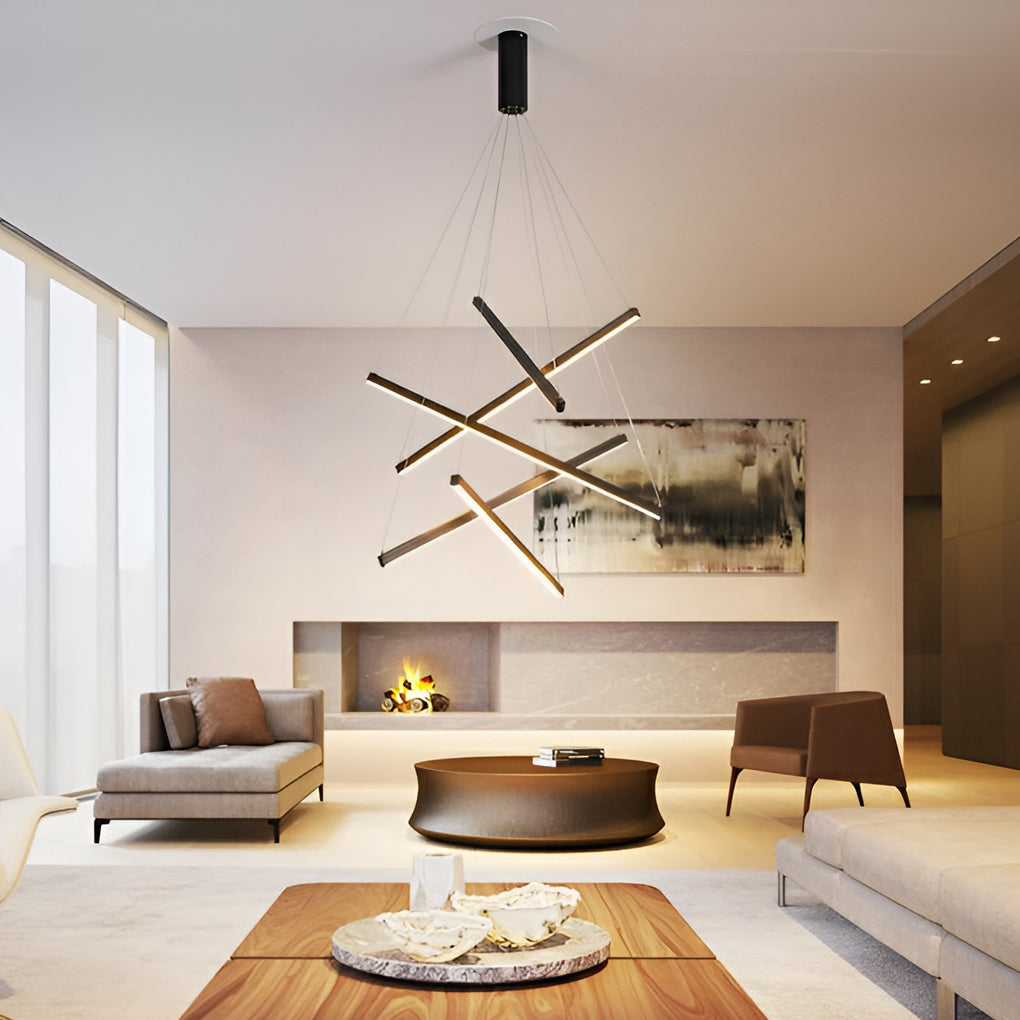 Minimalist Strip – Stepless Dimming LED Black Modern Chandelier with Remote