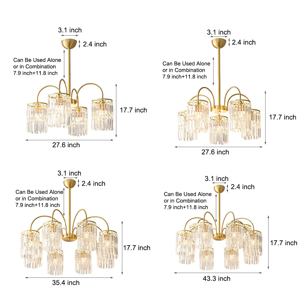Crystal Shade Copper Curved Arms Luxury Post Modern Chandelier
