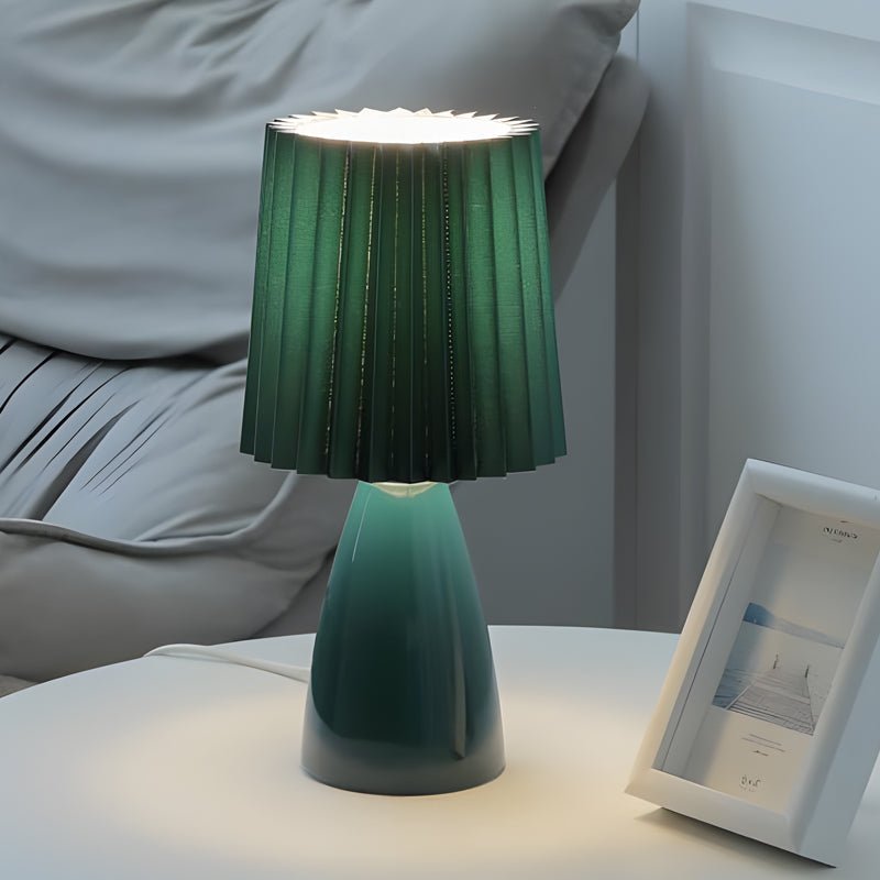 12 Inch Pleated-Shade Glass Dimmable Table Lamp