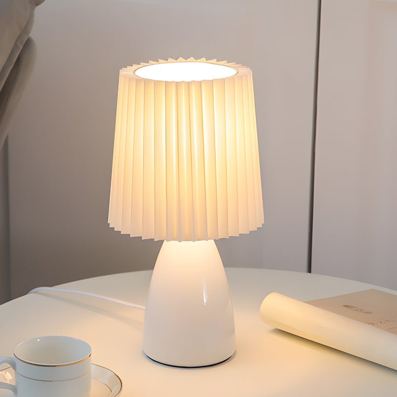 12 Inch Pleated-Shade Glass Dimmable Table Lamp