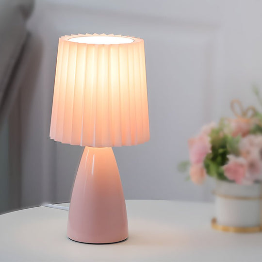 12 Inch Pleated-Shade Glass Dimmable Table Lamp