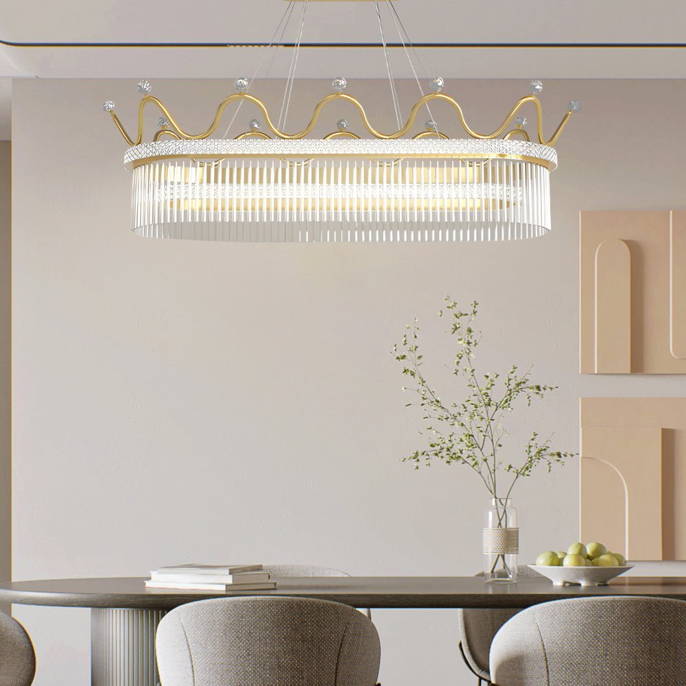 Oval Crystal Crown Chandelier with 1/2 Layer Options