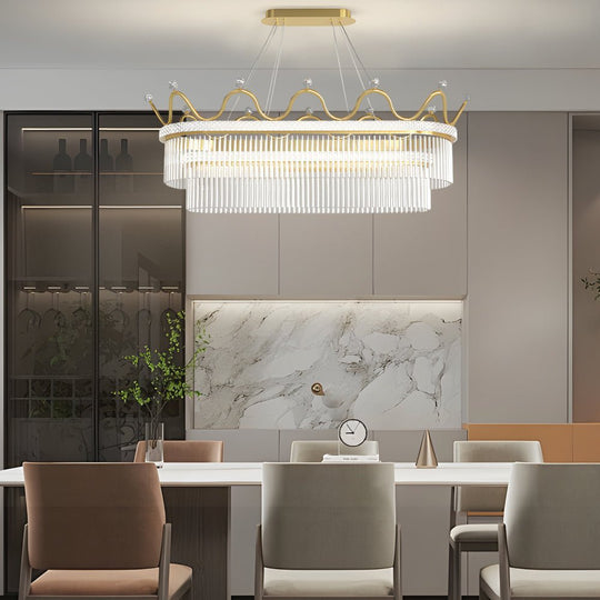 Oval Crystal Crown Chandelier with 1/2 Layer Options