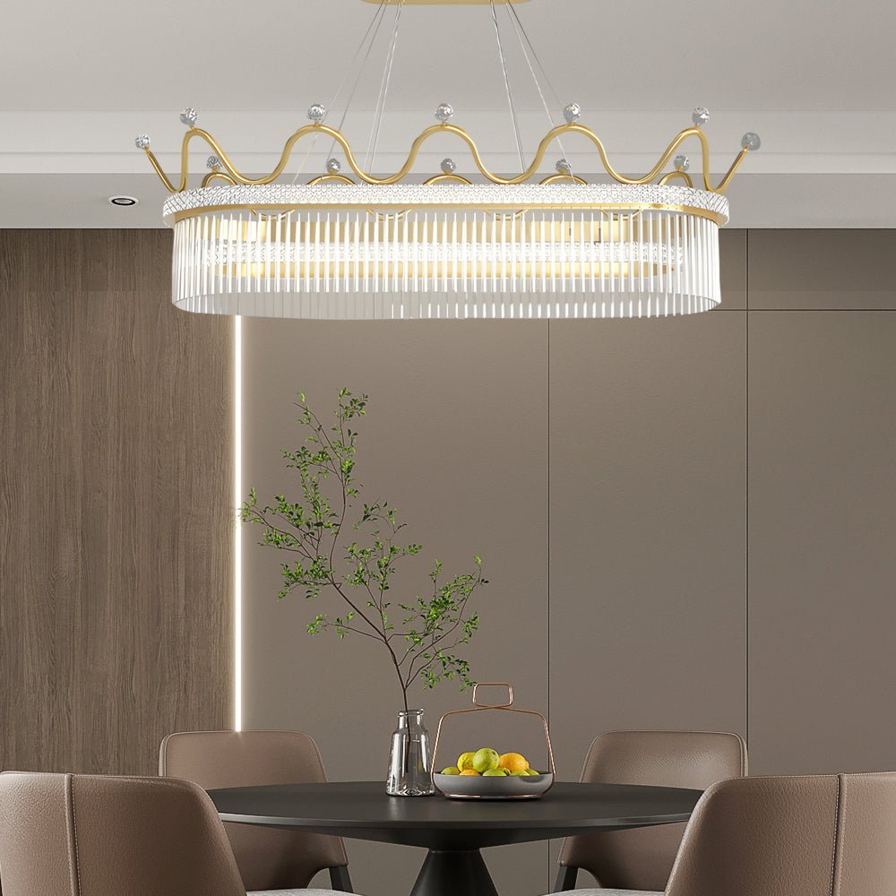 Oval Crystal Crown Chandelier with 1/2 Layer Options