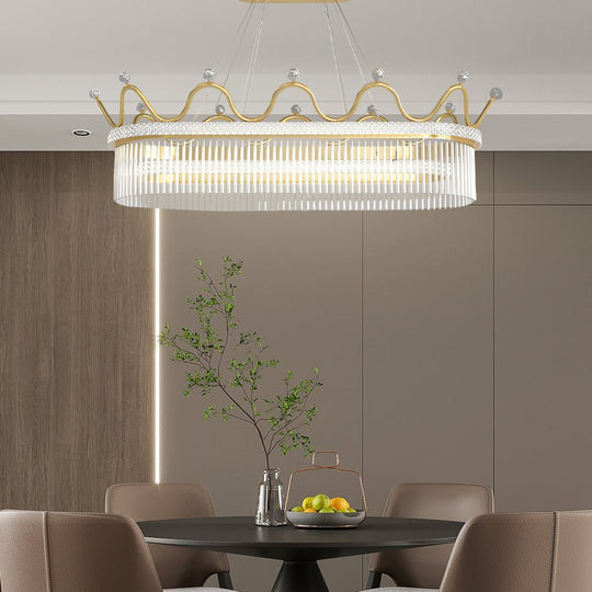 Oval Crystal Crown Chandelier with 1/2 Layer Options