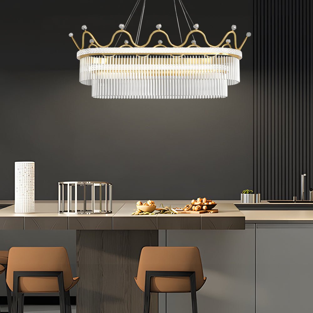 Oval Crystal Crown Chandelier with 1/2 Layer Options