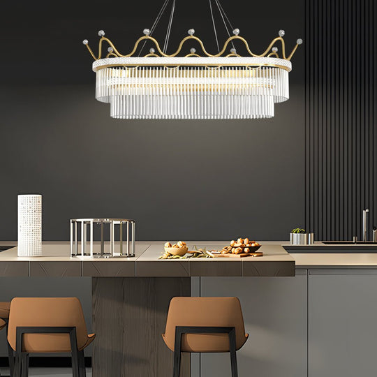 Oval Crystal Crown Chandelier with 1/2 Layer Options