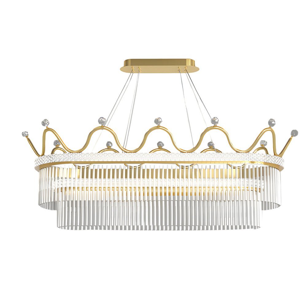 Oval Crystal Crown Chandelier with 1/2 Layer Options