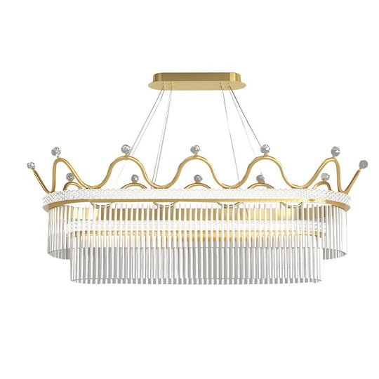 Oval Crystal Crown Chandelier with 1/2 Layer Options