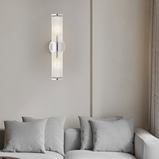 1/2-Light Modern Chrome/Gold Wall Sconce with Cylinder Clear Glass Shade