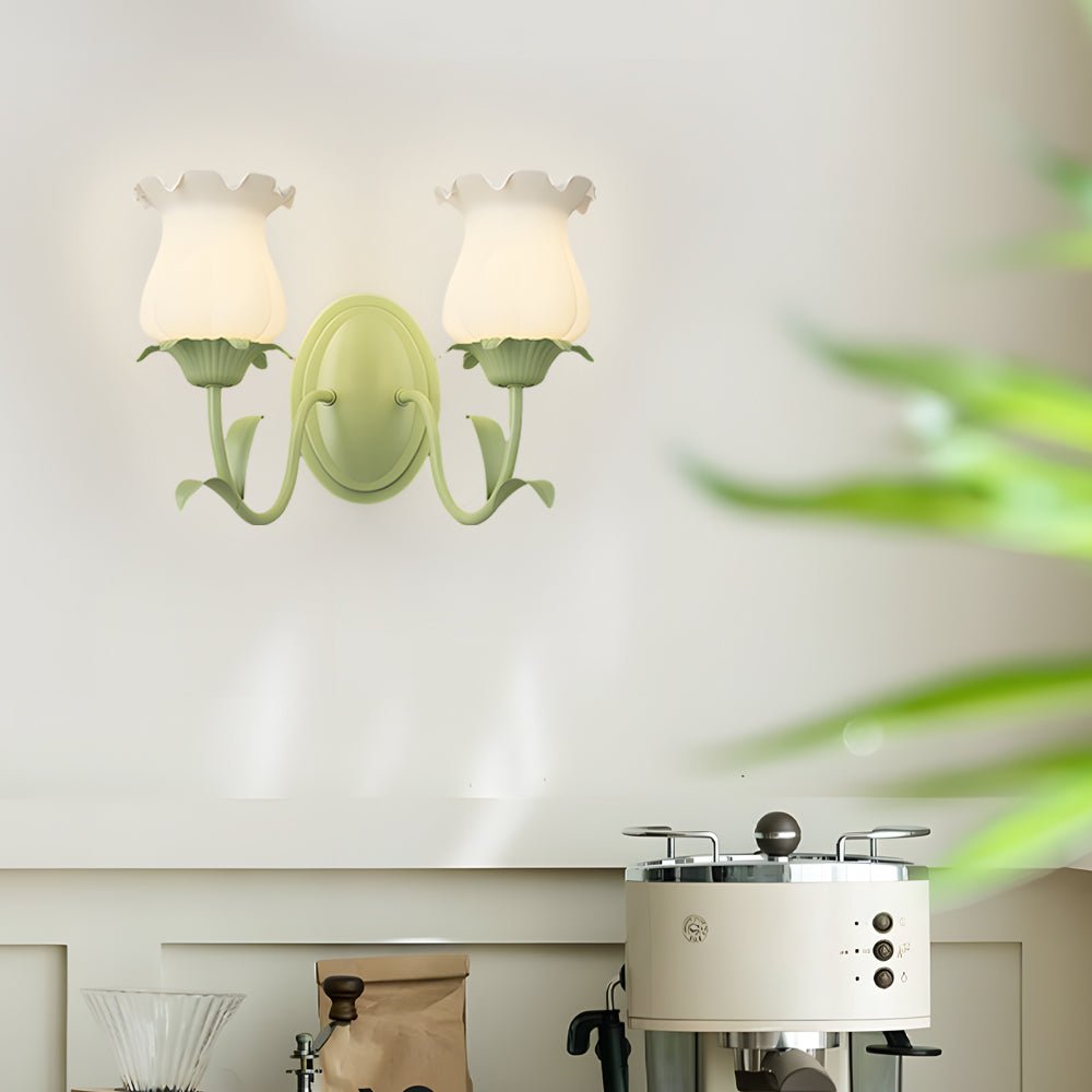 1/2 Lights Flowers Glass Three Step Dimming Green Modern Wall Lights
