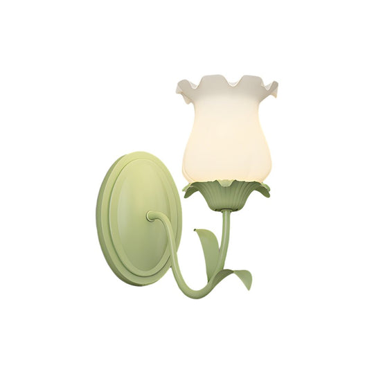 1/2 Lights Flowers Glass Three Step Dimming Green Modern Wall Lights