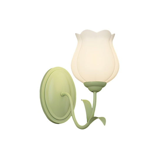 1/2 Lights Flowers Glass Three Step Dimming Green Modern Wall Lights