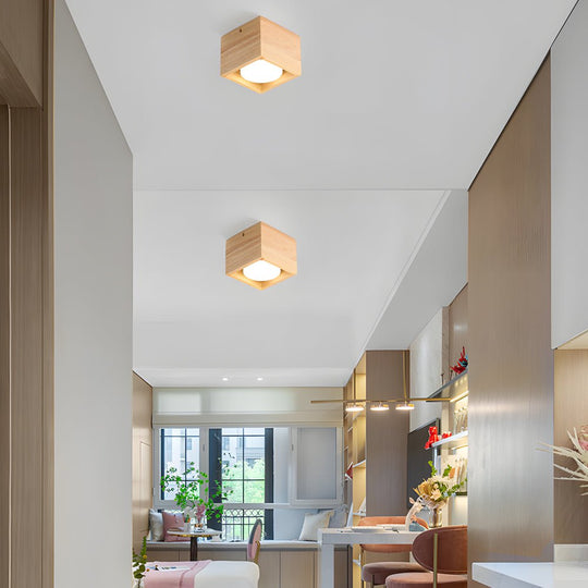 Square Wood Cube Spotlight LED Flush Mount Light (1/2/4-Light)