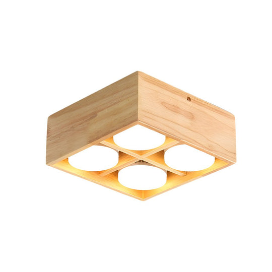 Square Wood Cube Spotlight LED Flush Mount Light (1/2/4-Light)