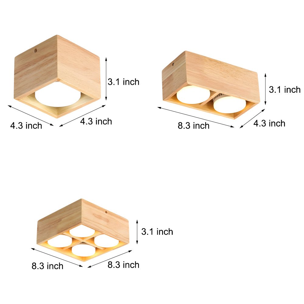 Square Wood Cube Spotlight LED Flush Mount Light (1/2/4-Light)