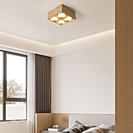 Square Wood Cube Spotlight LED Flush Mount Light (1/2/4-Light)