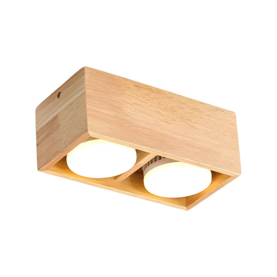 Square Wood Cube Spotlight LED Flush Mount Light (1/2/4-Light)
