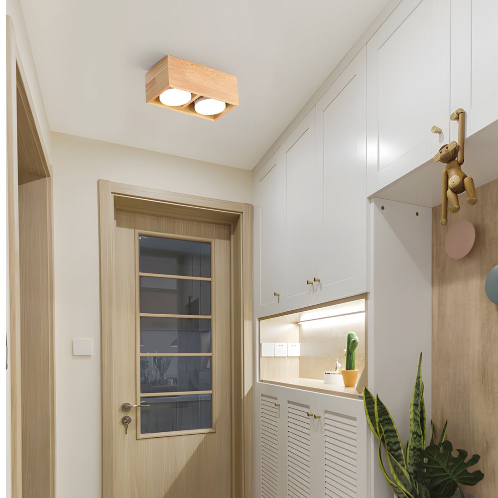 Square Wood Cube Spotlight LED Flush Mount Light (1/2/4-Light)