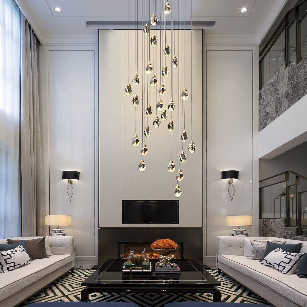 Spiral Crystal – Electroplated Metal Modern Duplex Staircase Chandelier