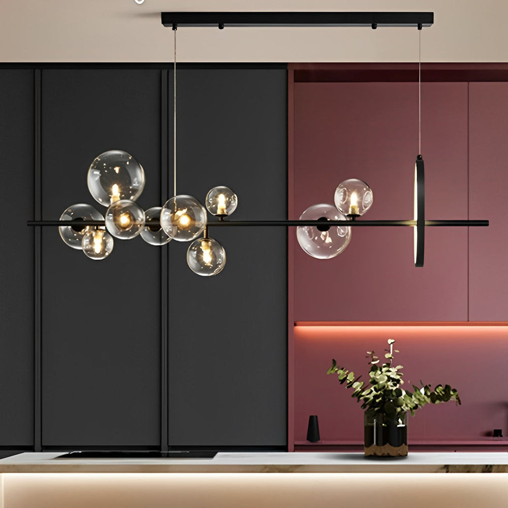 Circular Glass Bubbles LED Black Nordic Chandelier