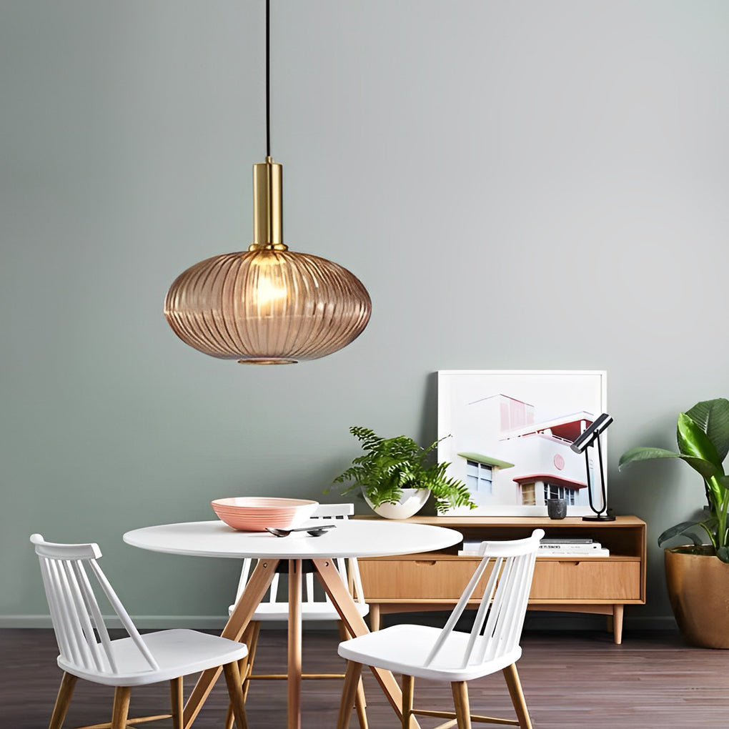Glass Lantern Shaped Striped Creative LED Nordic Chandelier Pendant Light